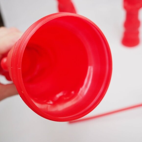 Vtg Christmas Santa Longnecker Cups Red with Straws Lids 13" Tall LOT OF 3 - Picture 6 of 12